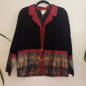 Charter Club Velvet Blazer Hemmed Cuffed With Metallic Embroidered Tapestry